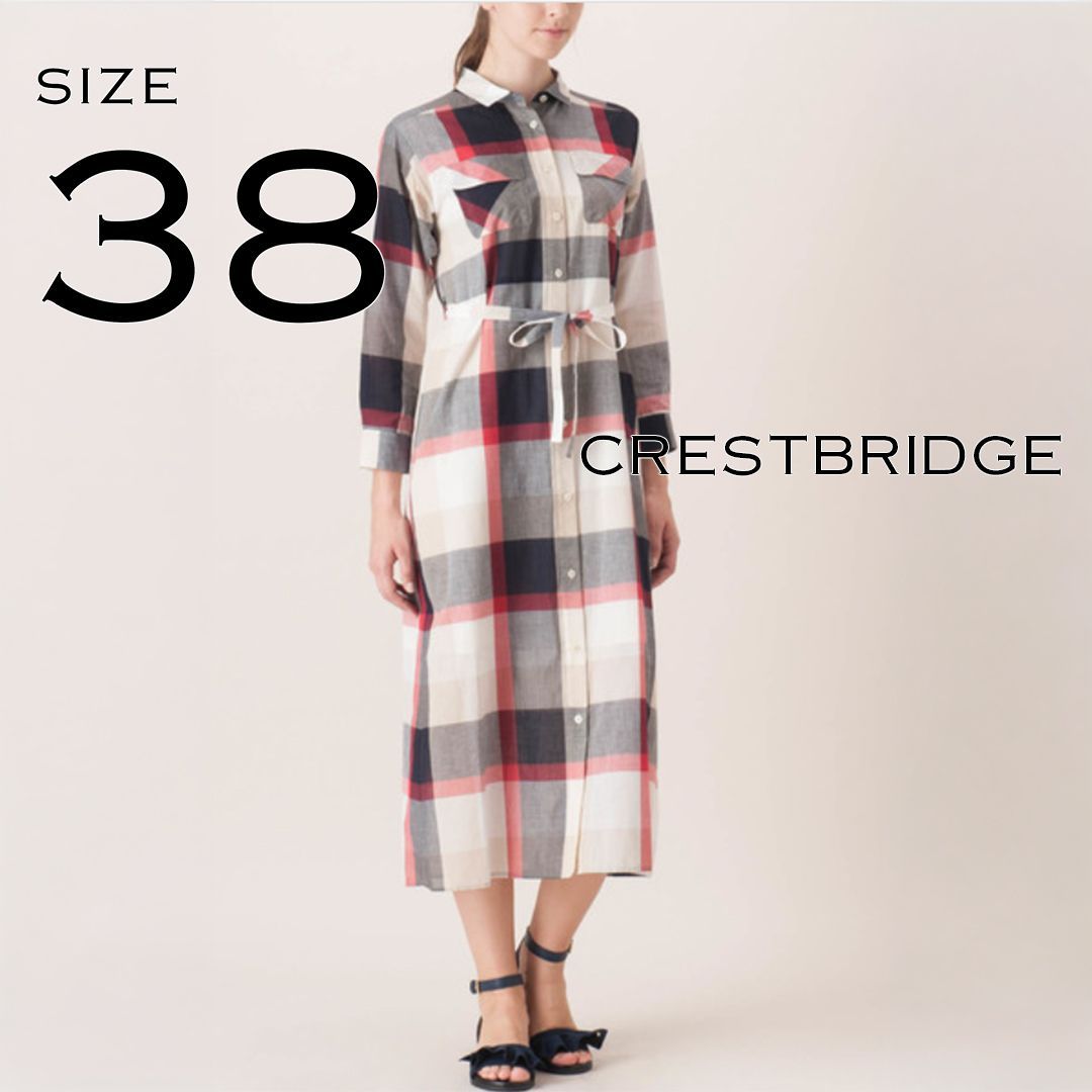 【極美品/Sweetコラボ】BLUE LABEL CRESTBRIDGEブルーレーベルクレストブリッジ 2WAY チェック柄 コットンボイル マキシ丈シャツドレス 38(M) レッド 【古着】【中古】【送料無料】