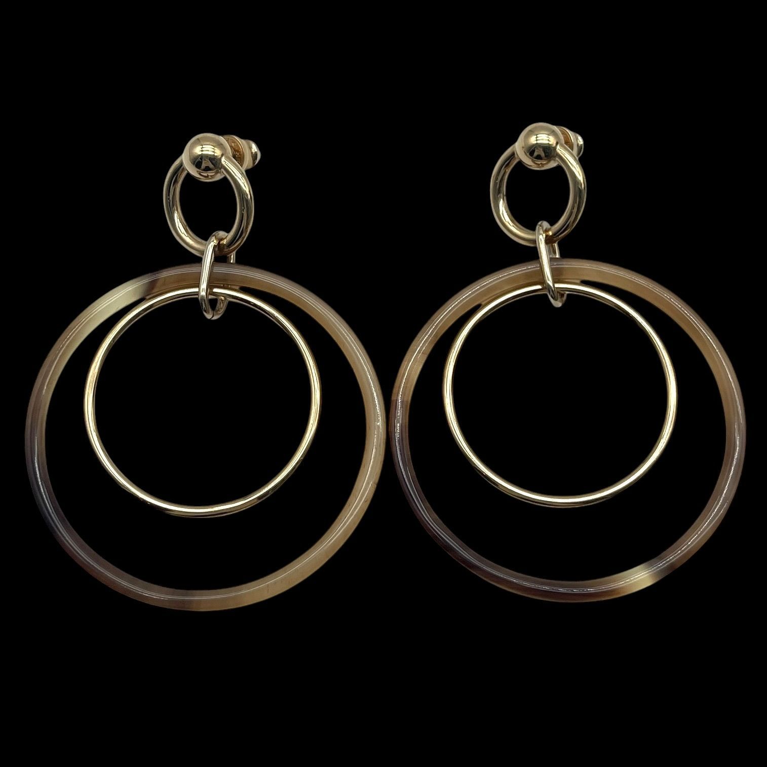 美品 HERMES エルメス ピアス アミュレットデュオ バッファローホーン パーマブラス ブラウン 金具ゴールド 耳飾り アクセサリー レディース