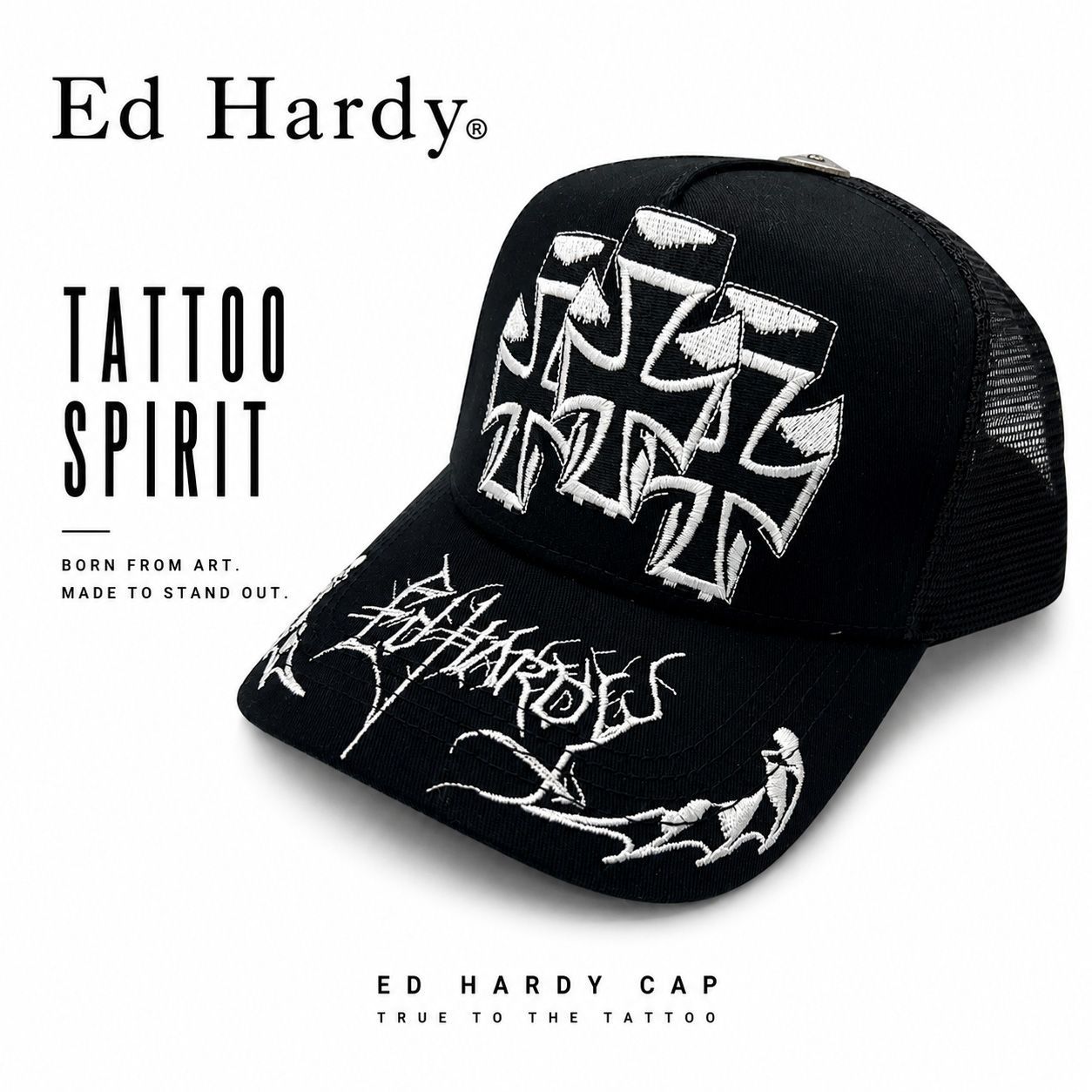 アメリカ直輸入 新作 Ed Hardy エドハーディー キャップ CROSSES クロス メッシュキャップ 最新作 メンズ レディース アメリカ直輸入 ブラック 刺繍 帽子 サイズ調整可能 ユニセックス 正規品 ブランド