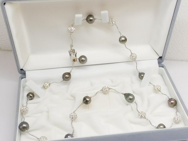 3F バロックパール ネックレス ■ シルバー金具 レディース 本真珠 黒真珠 ブラックパール 56cm 925 □８F