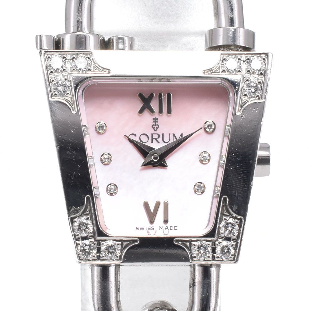 コルム CORUM 137.415.47 トラピーズ ダイヤモンド ピンクシェル クォーツ レディース 良品 腕時計 B#149448