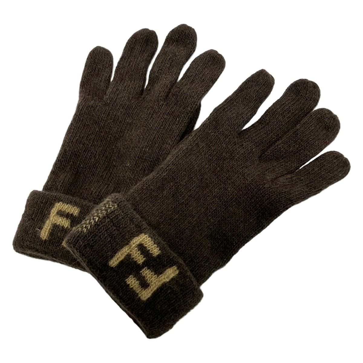 FENDI(フェンディ) 手袋 レディース美品 - ダークブラウン×ベージュ ウール 9,300円