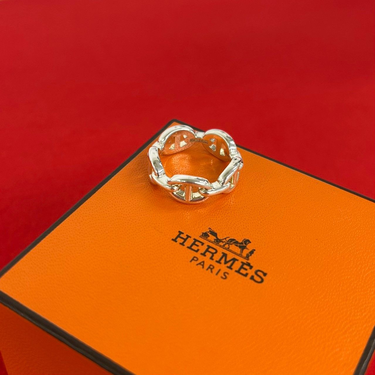 極 美品 箱付き HERMES エルメス シェーヌダンクル アンシェネ リング シルバー925 指輪 11号 アクセサリー シルバー 18843