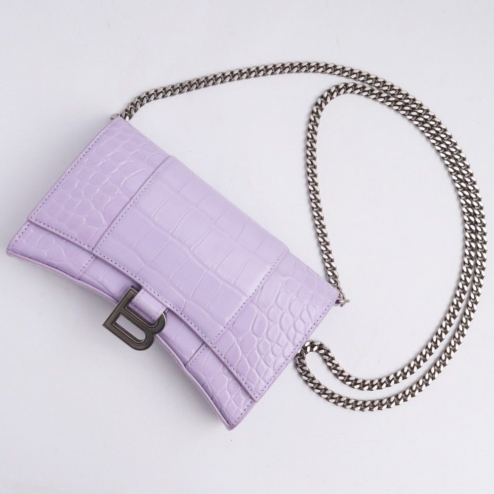 BALENCIAGA アワーグラス チェーン ウォレット クロコダイル型押し パープル 6560501LR6Y5304 86,763円