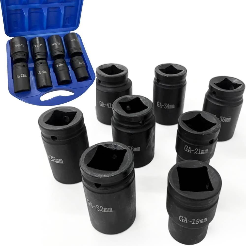 UPstore 大型エアーインパクト用ソケット 8本セット インパクトソケット インパクトレンチ 1インチ角(25.4mm) トラック バス 大型車輌 41mm 38mm 36mm 34mm 33mm 32mm 21mm 19mm 収納ケース クロムバナジウt 6,149円
