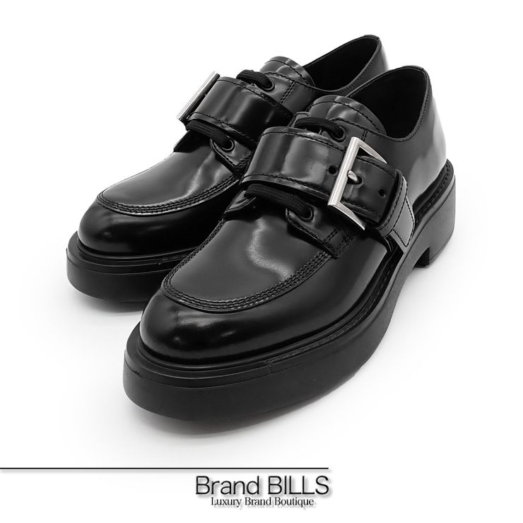 未使用品 PRADA プラダ バックル付き ローファー 厚底 1E590N #23.5 レザー ラバーソール ブラック レディース