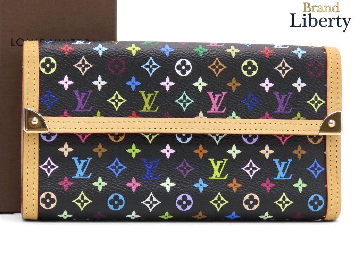 【未使用】ルイヴィトン LOUIS VUITTON モノグラムマルチカラー ポルトトレゾール インターナショナル 三つ折り長財布 ノワール ブラック PVC レザー M92658