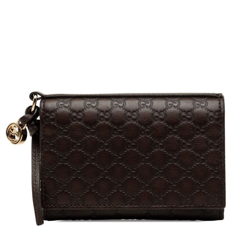 グッチ マイクログッチシマ カードケース 名刺入れ 323401 ブラウン レザー レディース GUCCI【1-0281133】