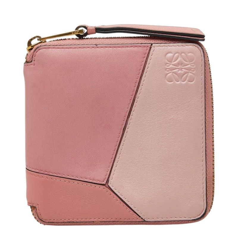 ロエベ アナグラム パズル ラウンドファスナー 二つ折り財布 061706 ピンク系 レザー レディース LOEWE【1-0282927】