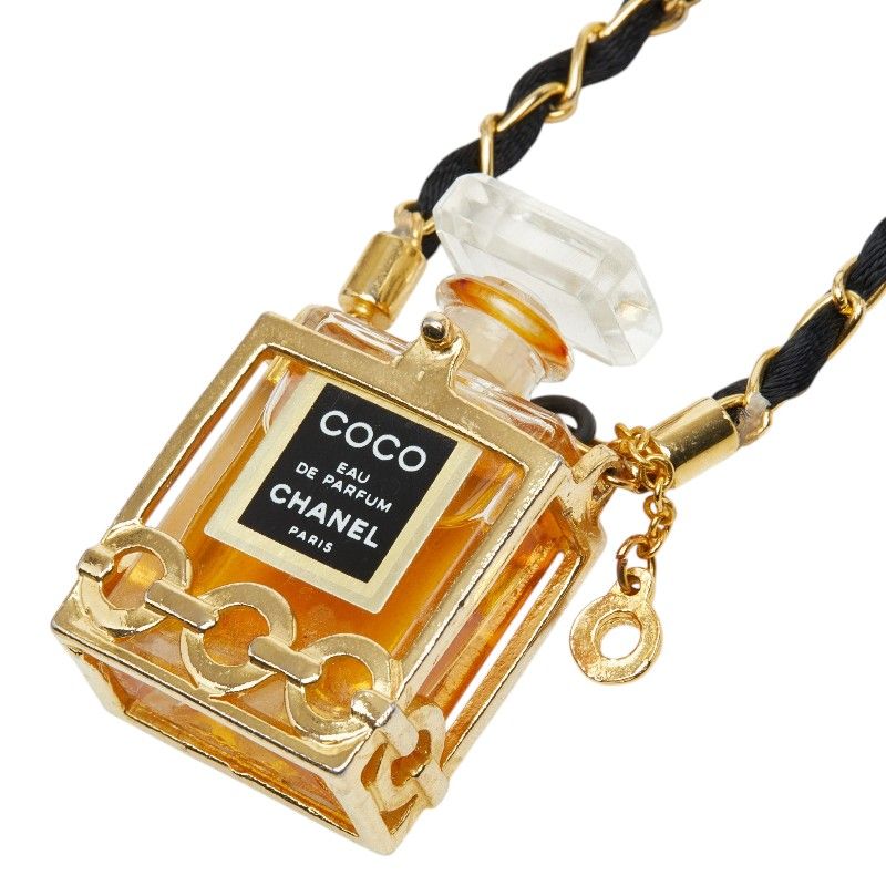 シャネル ヴィンテージ COCO EAU DE PAPFUM ココ オードゥ パルファム 4ml 香水ボトル チェーン ネックレス ゴールド クリア ブラック メッキ ガラス レディース CHANEL【1-0284275】
