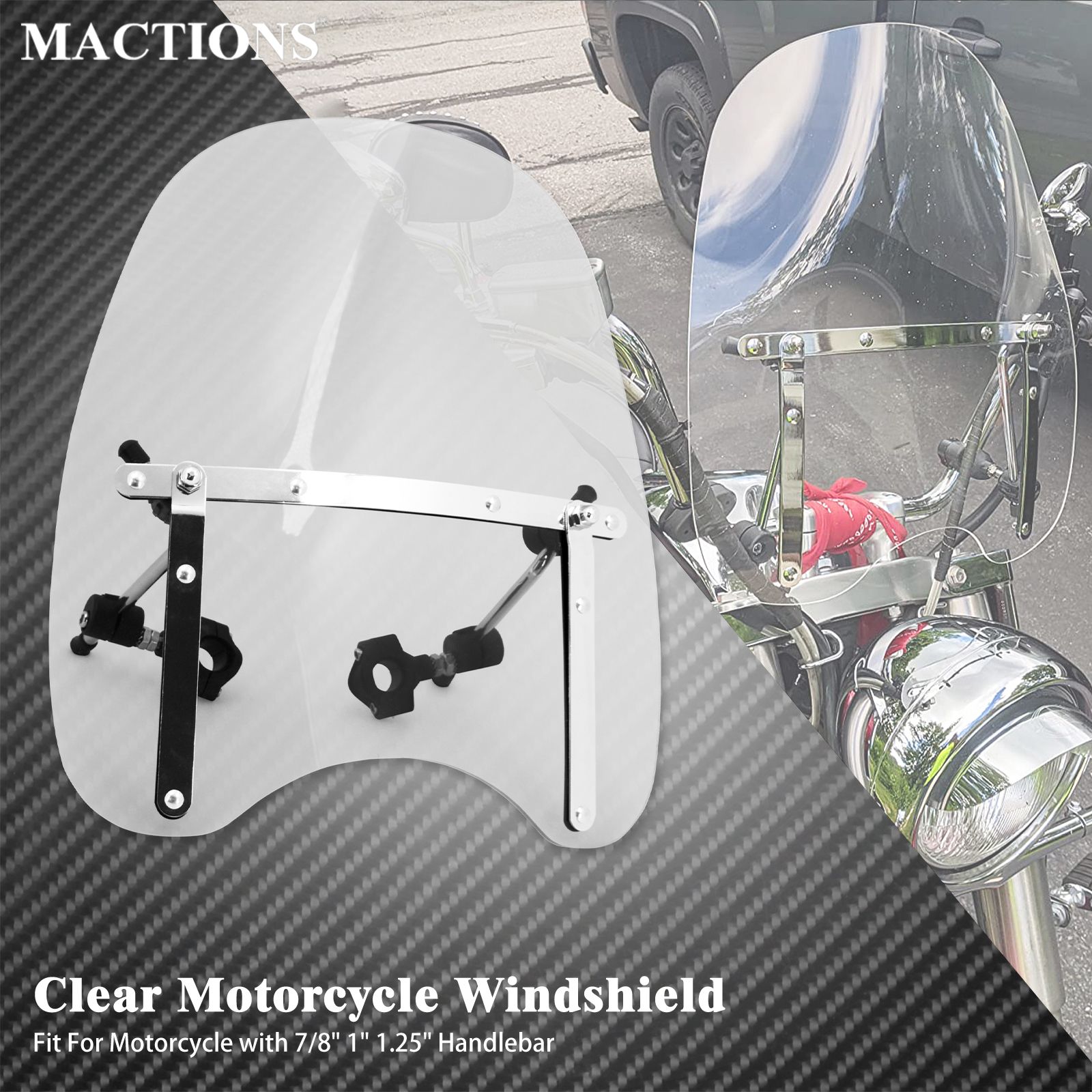 MACTIONS 汎用バイク ハンドルバースクリーン ウィンドシールド ハーレーツーリング スポーツスターXL883 ソフテイル ヤマハ対応 7/8インチ・1インチハンドル用