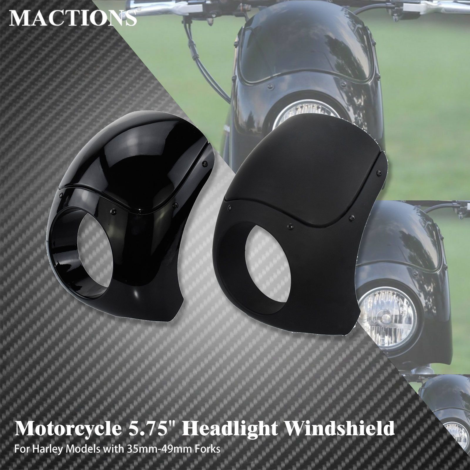MACTIONS ハーレー ツーリング ロードキング ダイナ FXD FXR XL スポーツスター対応 ヘッドライトフェアリング ウインドシールド 5.75インチ 35〜49mmフォーク用