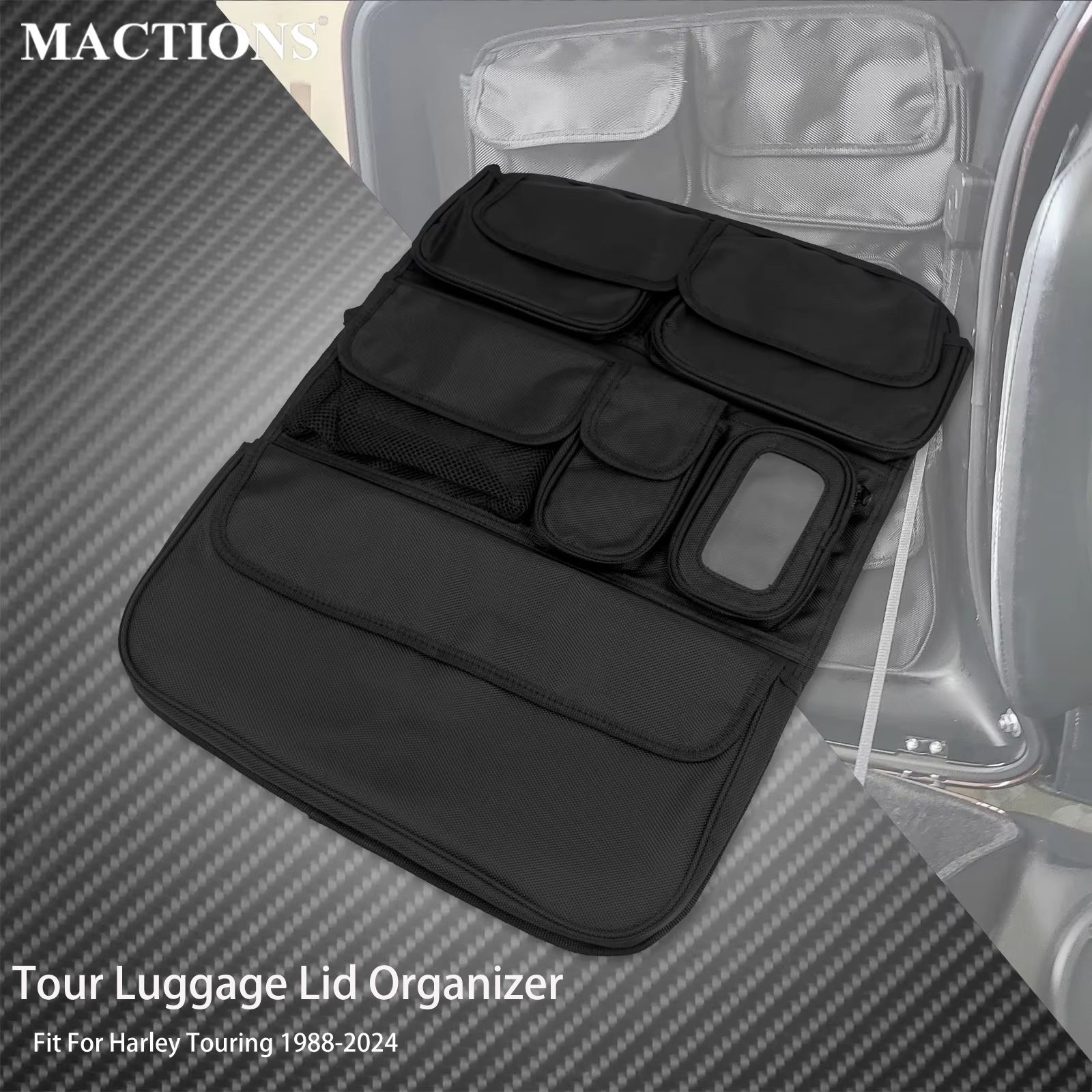 MACTIONS ハーレーツーリング ロードエレクトラグライド ロードキング FLHR CVO 1988〜Up対応 サドルバッグ蓋オーガナイザー収納袋 ブラック