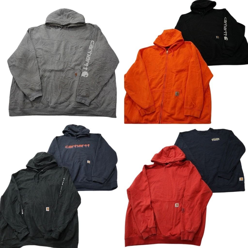古着卸 まとめ売り カーハート スウェット 7枚セット ( メンズ 2XL/3XL/4XL ) 袖プリント フーディー ジップパーカー ブラック 中古 NF9766