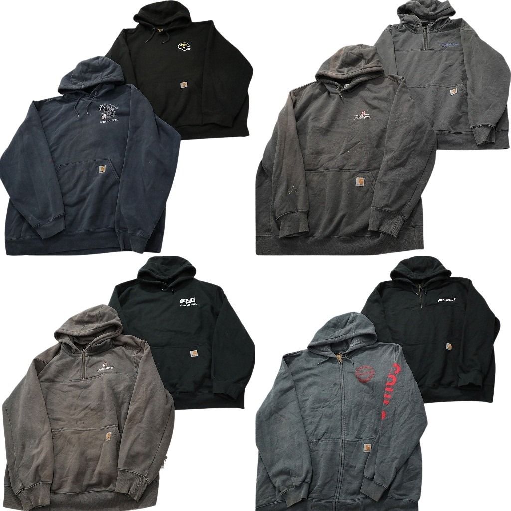 古着卸 まとめ売り カーハート スウェット 8枚セット ( メンズ 2XL ) ハーフジップ フーディー ブラック ペンキ飛び 中古 古着 NF9767