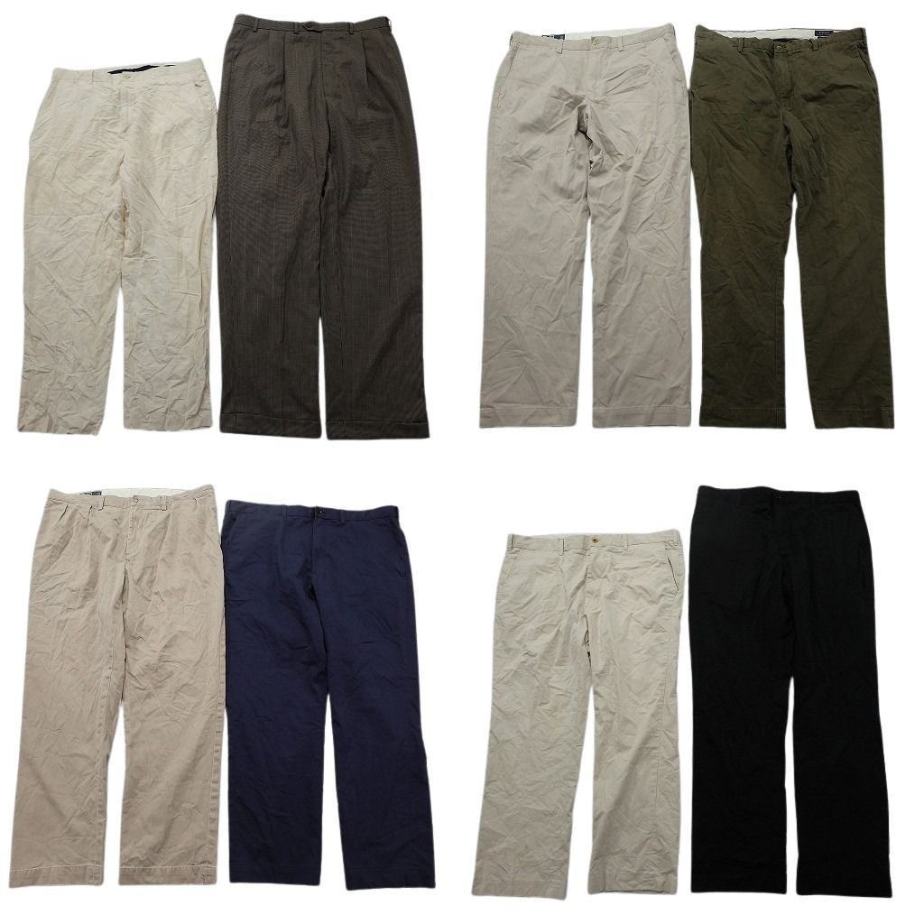 古着卸 まとめ売り ラルフローレン パンツ 8枚セット ( メンズ 38 ) 紺タグ チノパン ブラック ツータック ストレート 中古 古着 NF9797