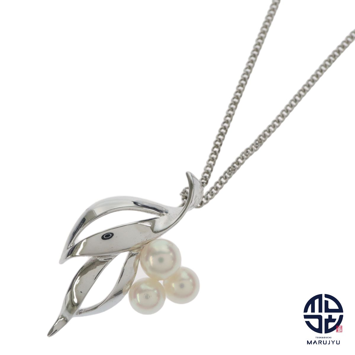 MIKIMOTO ミキモト SILVER シルバー 真珠 アコヤパール3P リーフモチーフ ネックレス ジュエリー アクセサリー ブランド ※NC刻印無 8,030円