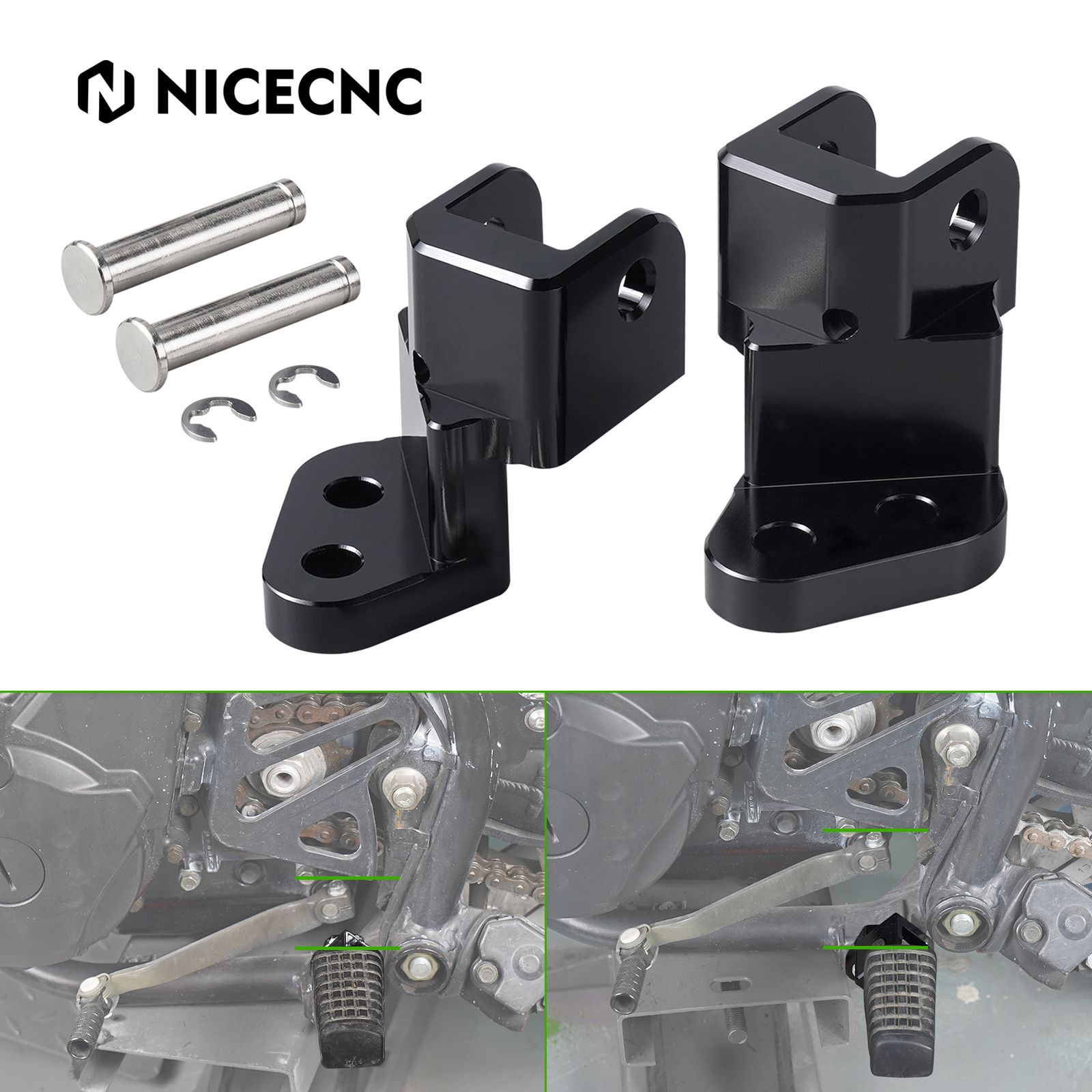 NICECNC カワサキ KLR650 1987〜2018対応 フットペグ ローダウンブラケット 1インチ降下キット