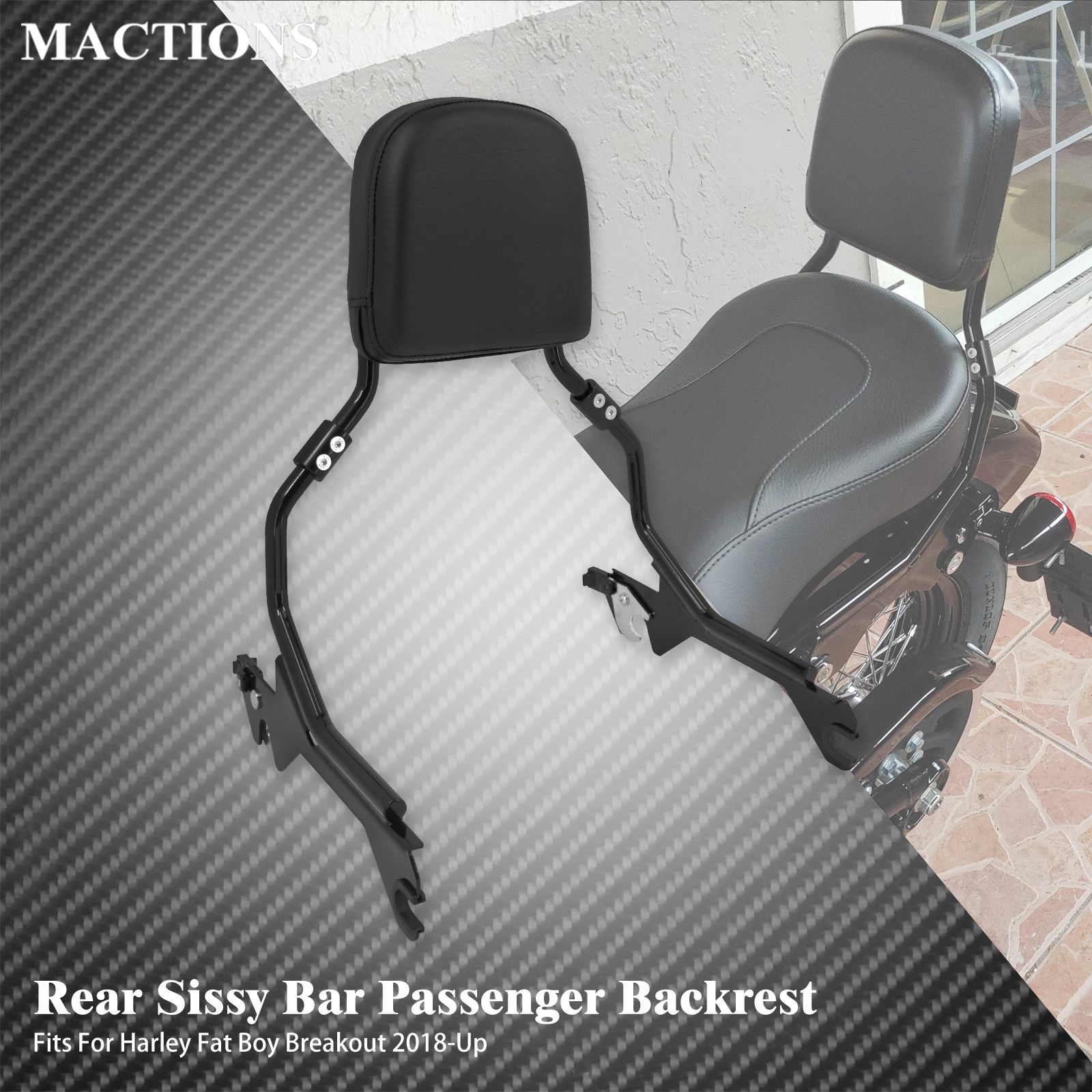 MACTIONS ハーレーソフテイル ファットボーイ ブレークアウト 2018以降対応 着脱式シッシーバー バックレスト ブラック