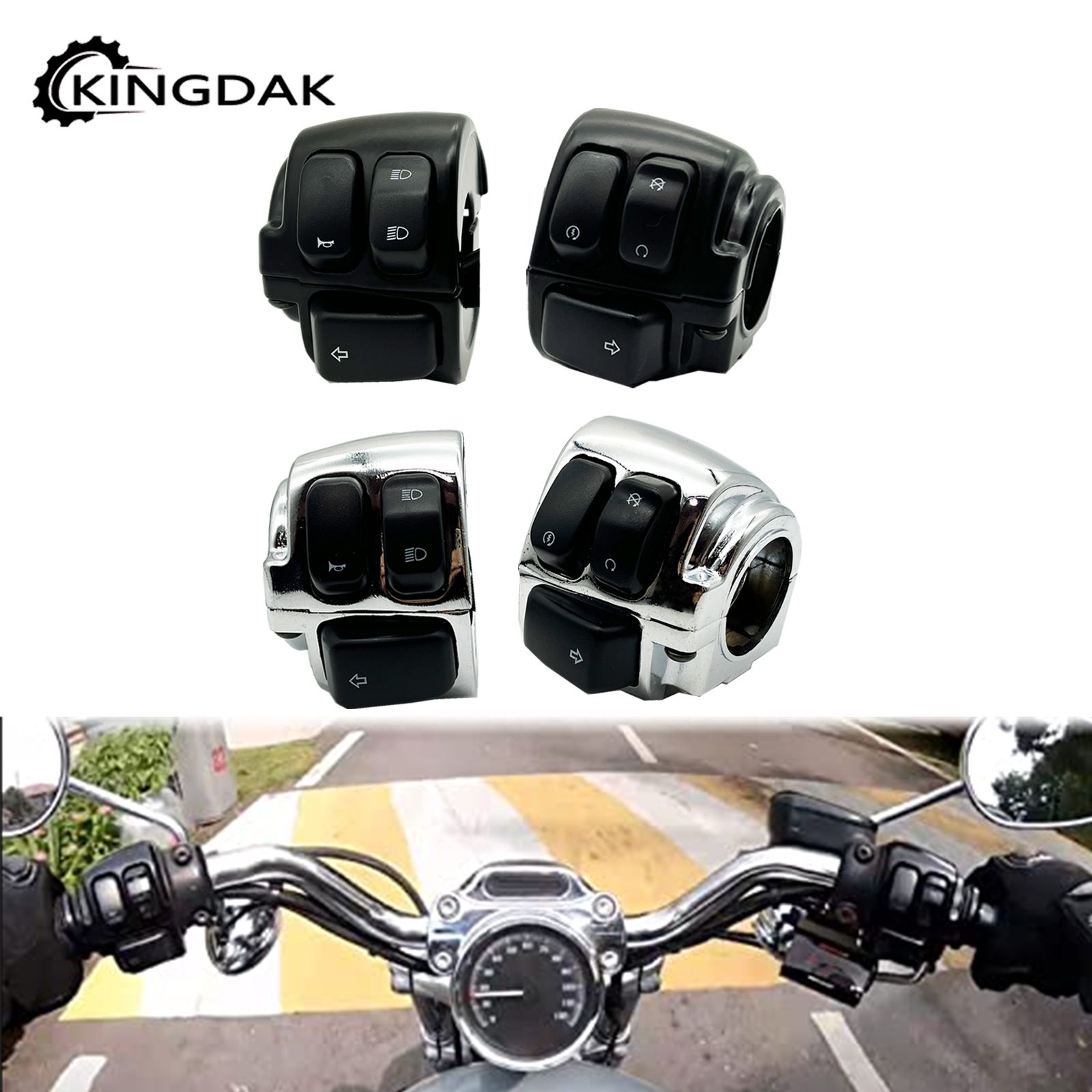 JHDMT ハーレー ソフテイル ダイナ スポーツスター XL883 XL1200 Vロッド 1996〜2012対応 25mmハンドルバースイッチ 配線ハーネス付き