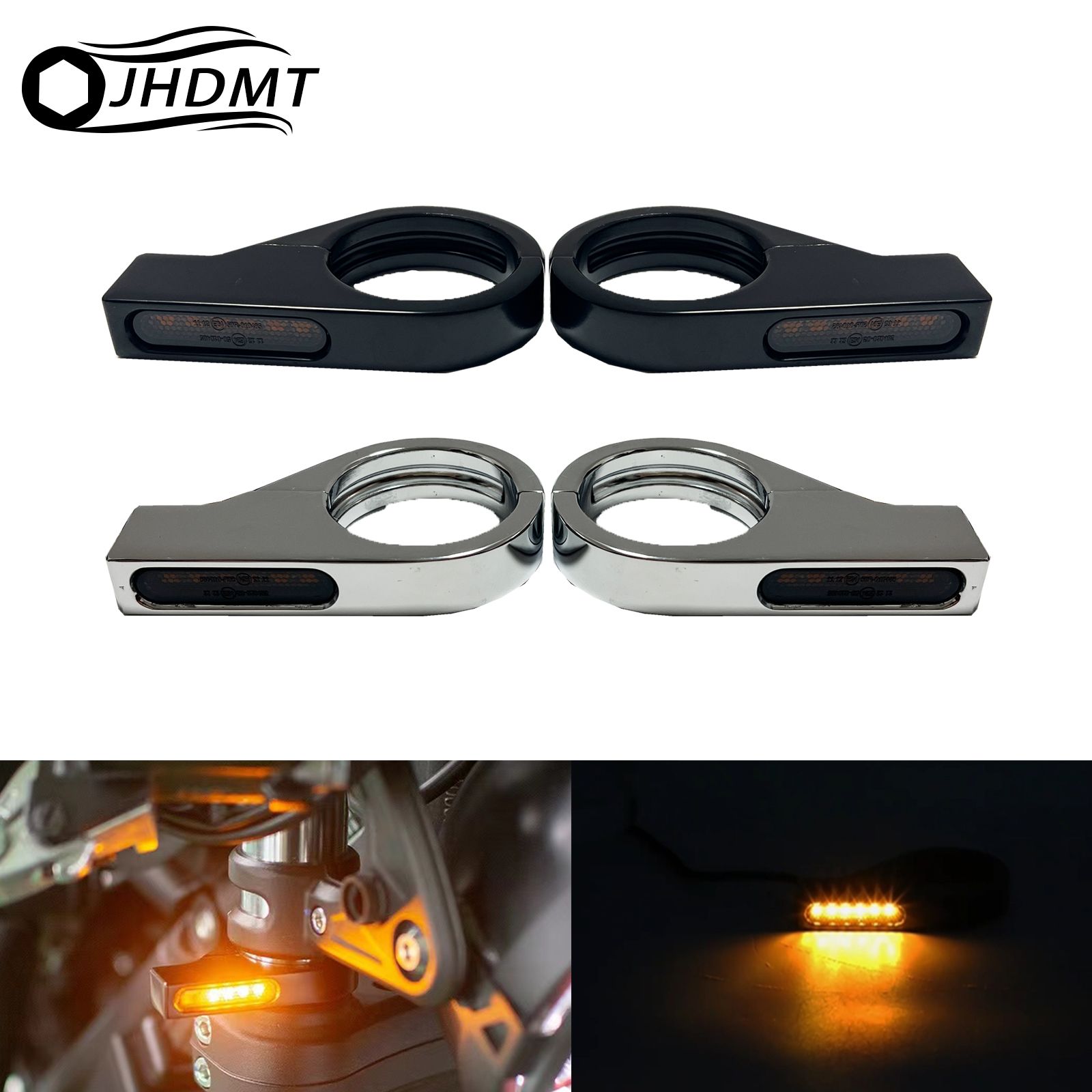 LEDターンシグナルインジケーター フロントフォーク41mm対応 ハーレークルーザーボバー ホンダ対応 アンバー DC12V 2個セット