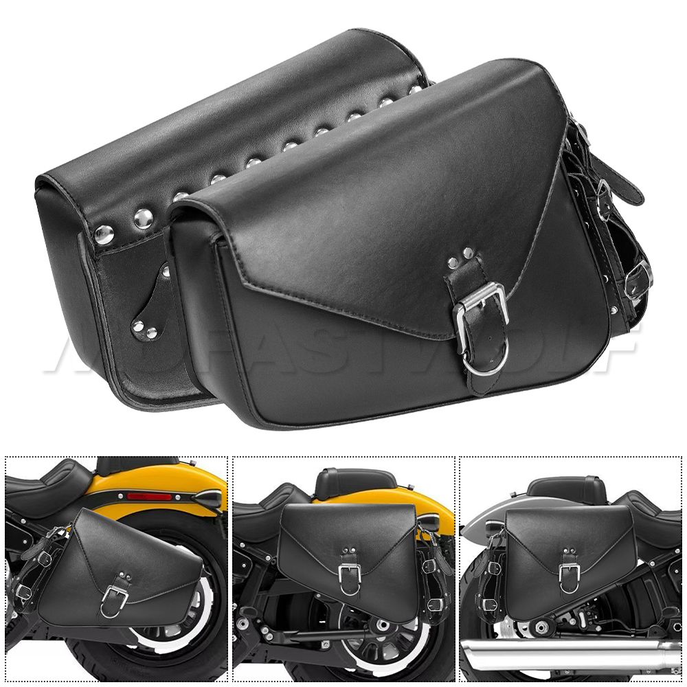 mofastwolf ハーレー スポーツスター XL883 XL1200 チョッパー クルーザー カフェレーサー ソフテイル ボバー対応 PUレザーサイドサドルバッグ 左右セット