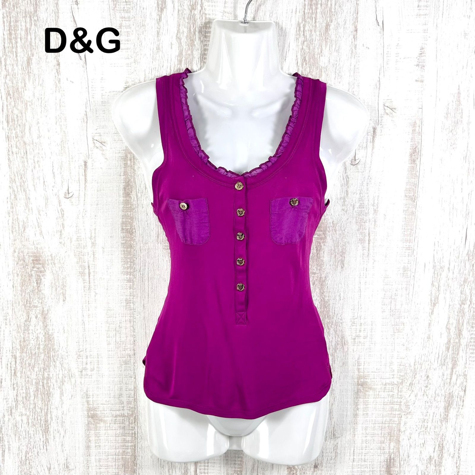 00s D&G DOLCE&GABBANA ドルチェアンドガッバーナ フリル 金ボタン タンクトップ パープル y2k 平成ギャル 6,992円
