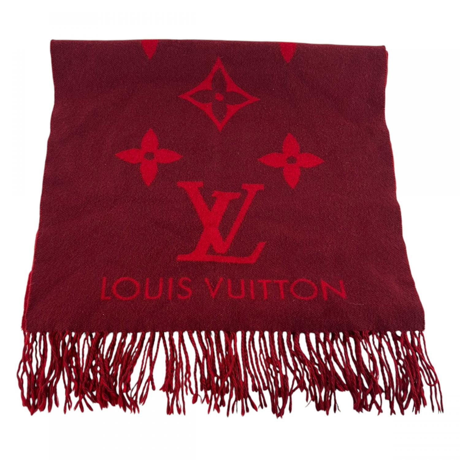 【中古】 LOUIS VUITTON ルイ・ヴィトン M75505 エシャルプ・レイキャビック マフラー モノグラム カシミア レッド レディース26011208 SA