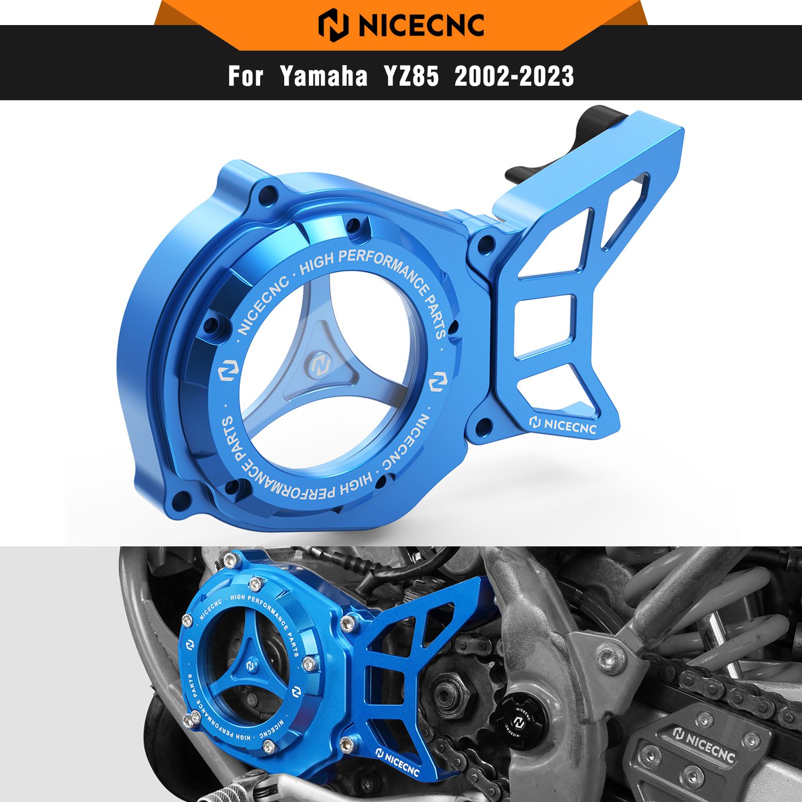 NICECNC ヤマハ YZ65 2018〜2023 YZ85 2002〜2023 YZ80 1993〜2001対応 イグニッションカバー＆スプロケットガードキット クリア アルミ製