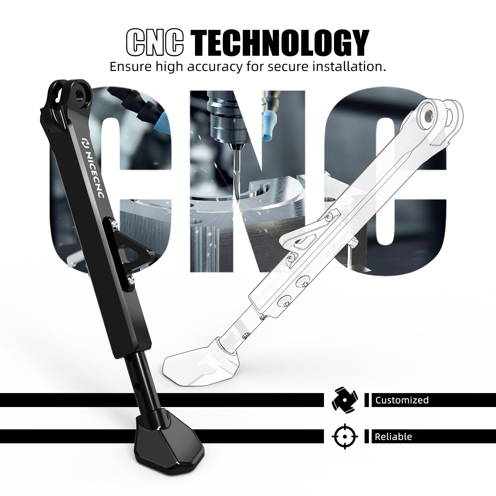 NICECNC ヤマハ Tenere700 XTZ700 2019〜2024対応 サイドスタンド 25〜50mm調整可能 Tenere700ラリー 2020〜2024対応