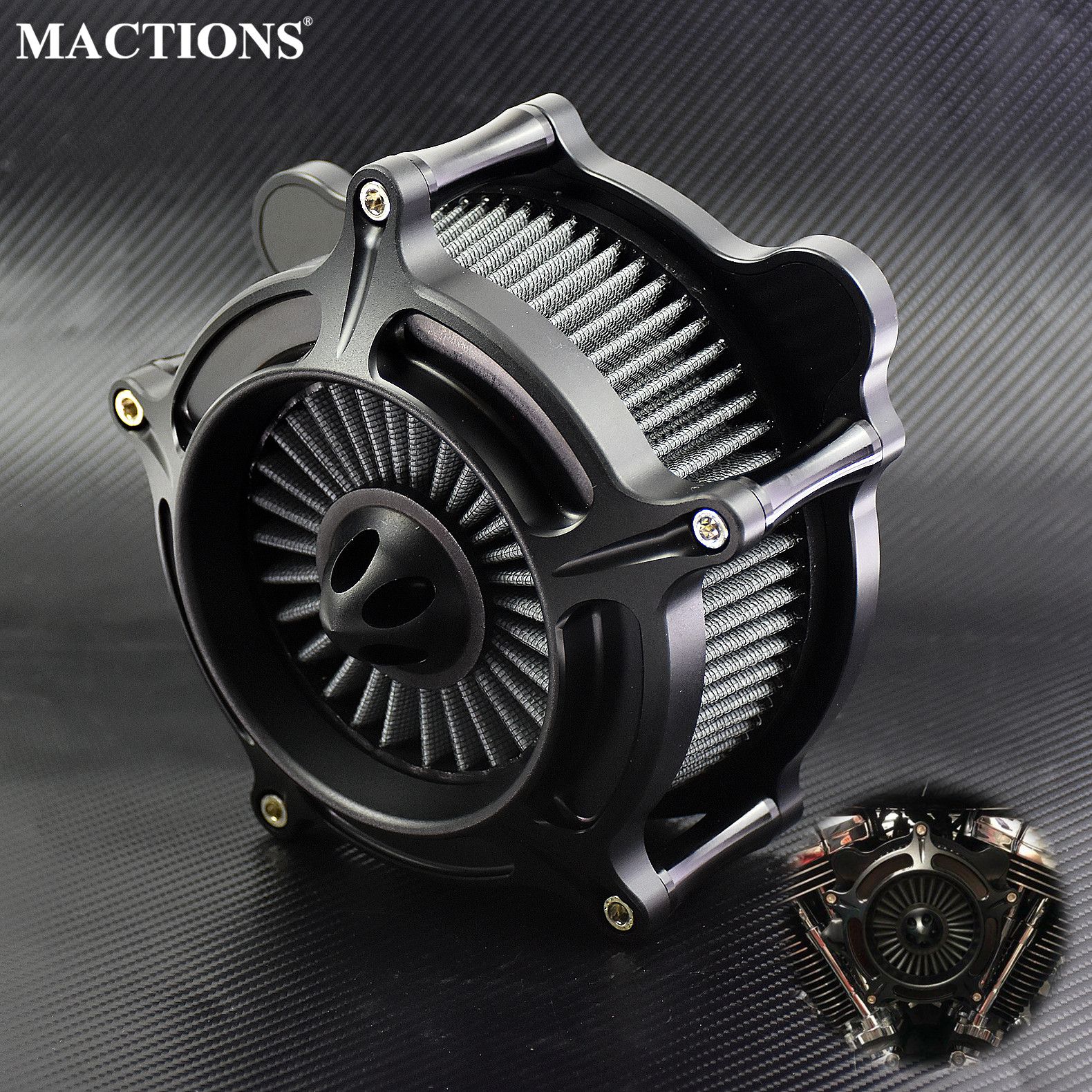 MACTIONS ハーレー スポーツスターXL883 ダイナ Vロッド ソフテイル ファットボーイ ツーリング対応 スパイクエアクリーナーフィルター ブラック