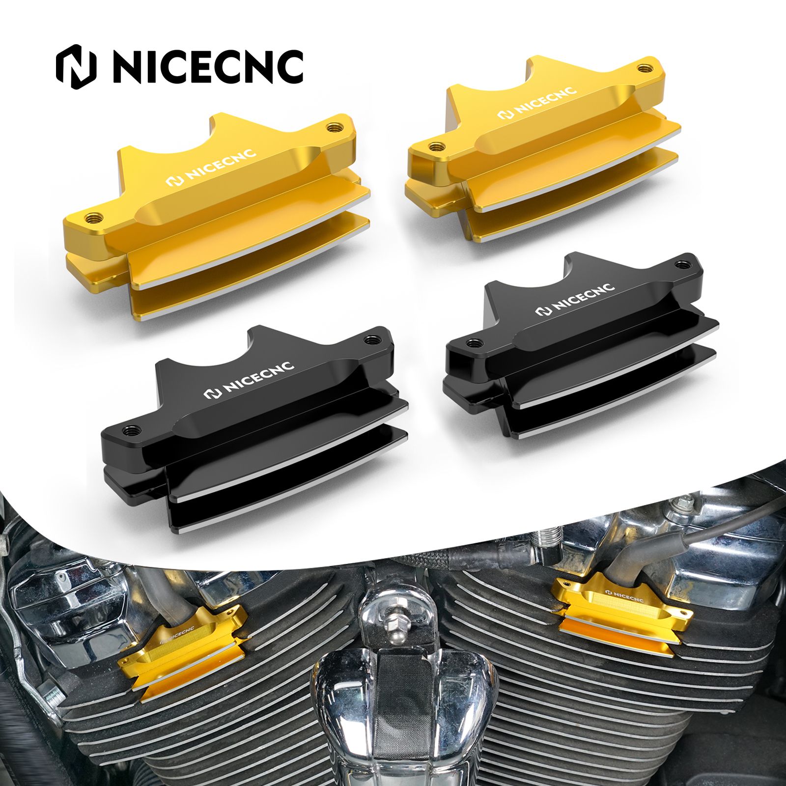 NICECNC ハーレーM8エンジン用フィン付きスパークプラグカバー ロードキング/ストリートグライド/ロードグライド/ソフテイル他2017〜2023対応 アルミ製