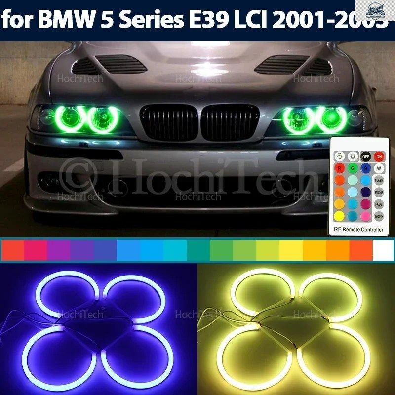 BMW 5シリーズ E39 LCI 2001 2002 2003用 ヘッドライト 16色RGBコットンLEDエンジェルアイリング リモコン