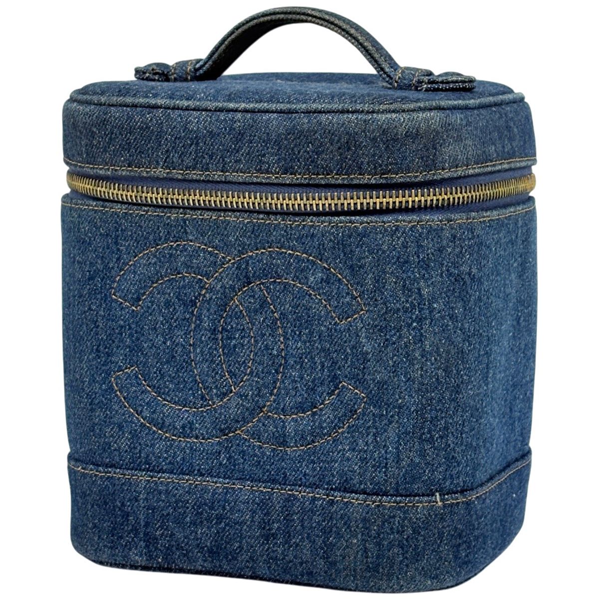 シャネル CHANEL ココマーク バニティバッグ 化粧ポーチ デニム ブルー レディース 【中古】