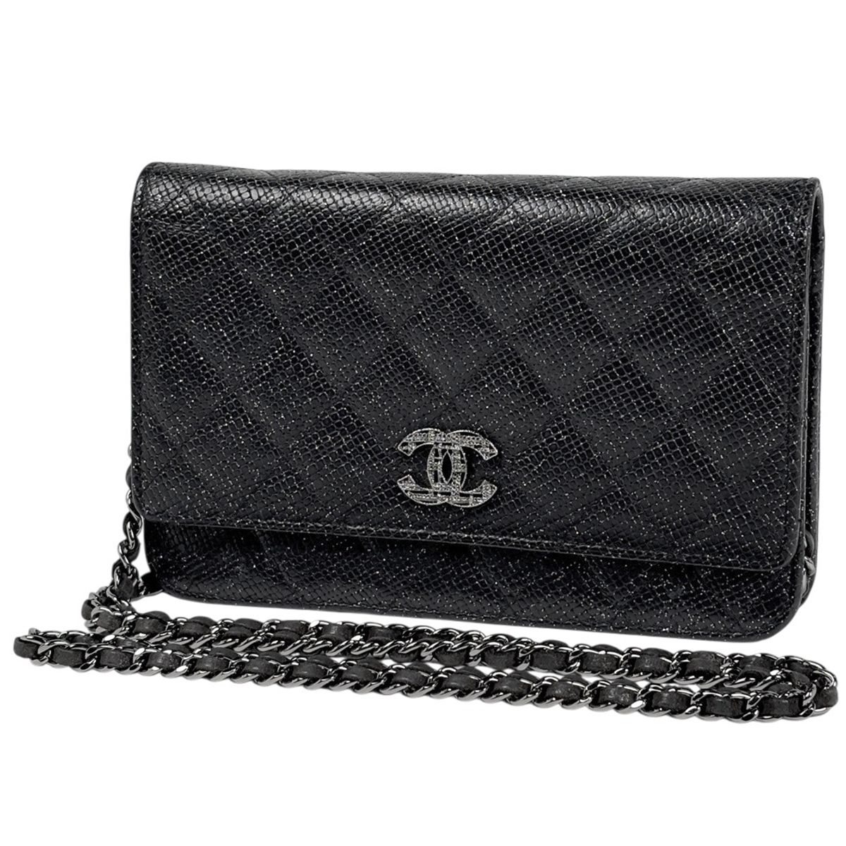 シャネル CHANEL ココマーク チェーン ウォレット マトラッセ レザー ブラック A69163 レディース 【中古】
