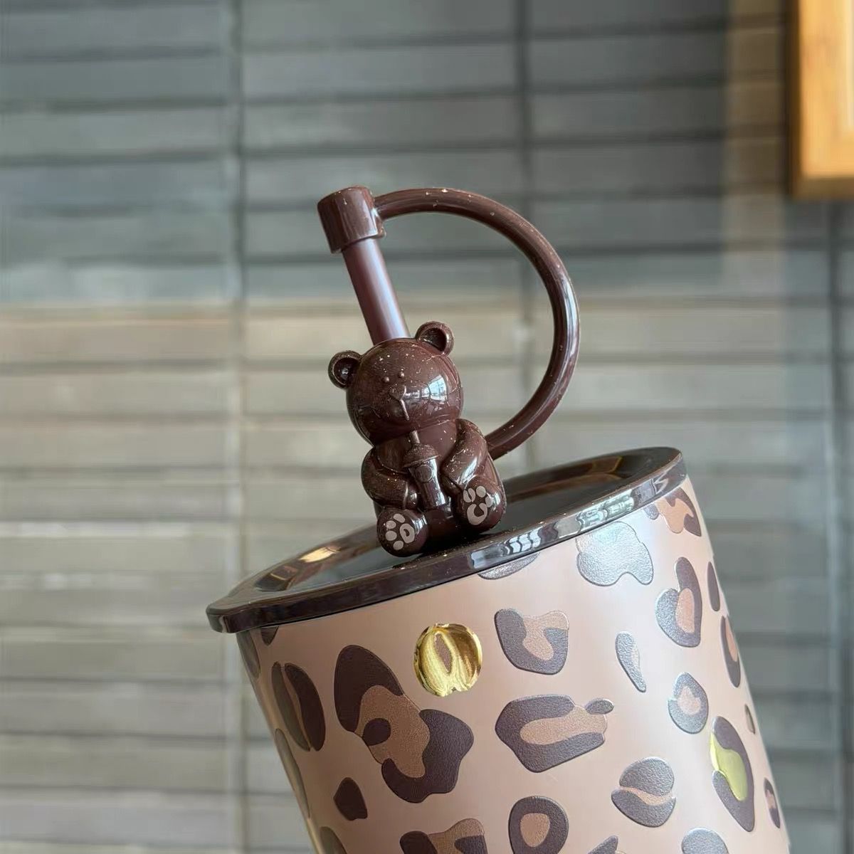 【新作】Starbucks スターバックス 中国限定 レオパード柄 ステンレスタンブラー 845ml ストロー付き ランダムベアストローチャーム