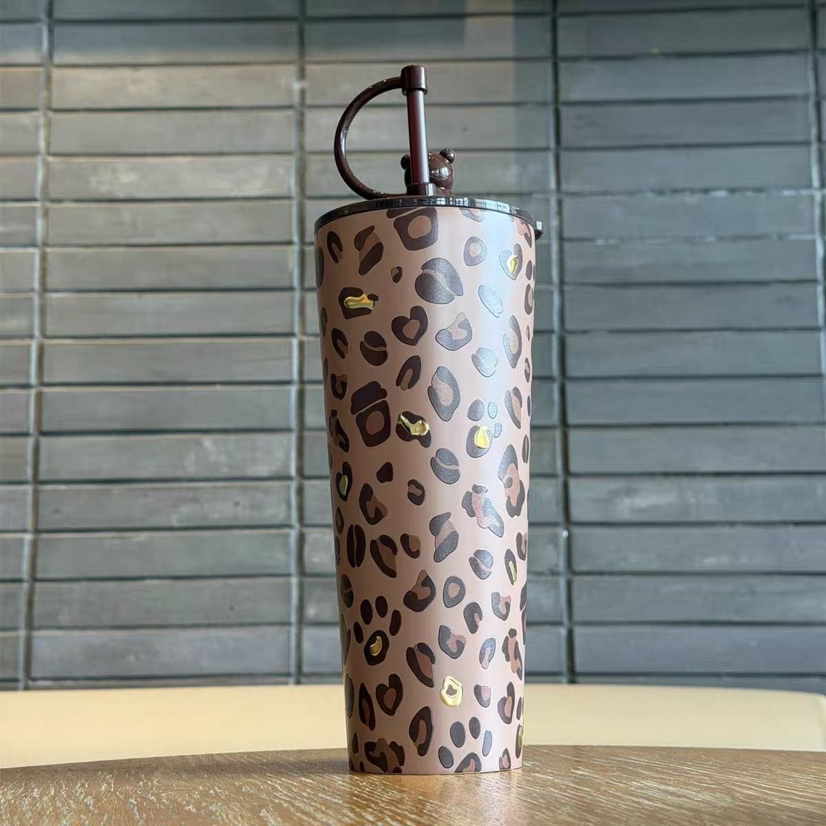 【新作】Starbucks スターバックス 中国限定 レオパード柄 ステンレスタンブラー 845ml ストロー付き ランダムベアストローチャーム
