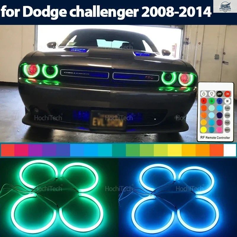 スーパー16色リングコットンLEDリモコンエンジェルアイヘッドライトダッジチャレンジャー2008-2014車デイタイムライト