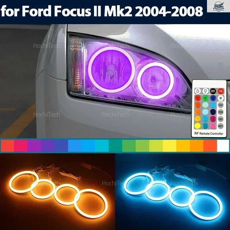 ヘッドライト コットン マルチカラー RGB LED エンジェルアイ リング フォード フォーカス II MK2 2004-2008 リングアイ RF リモコン