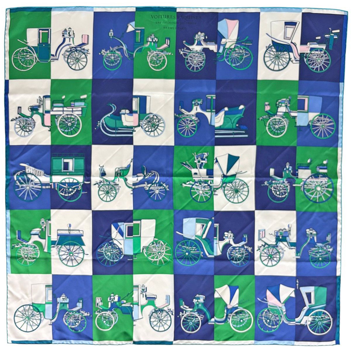 エルメス HERMES カレ90 Voitures Exquises スカーフ 精巧な馬車 シルク グリーン マルチカラー レディース 【中古】