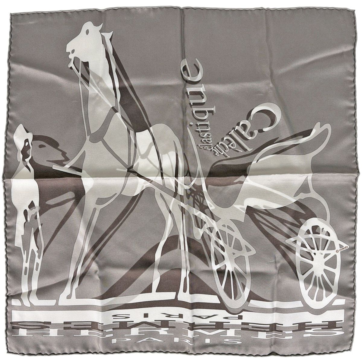 エルメス HERMES カレ45 CALECHE ELASTIQUE スカーフ カレーシュ エラスティック シルク グレー レディース 【中古】