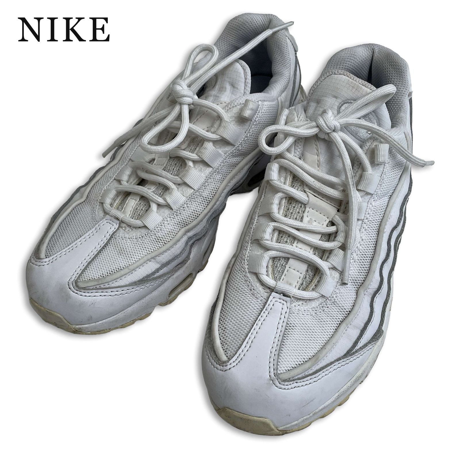 NIKE ナイキ 通年★ 【AIR MAX 95 ESSENTIAL】 メッシュ ロゴ刺繍 厚底 スニーカー Sz.24.5cm レディース 白 7,950円