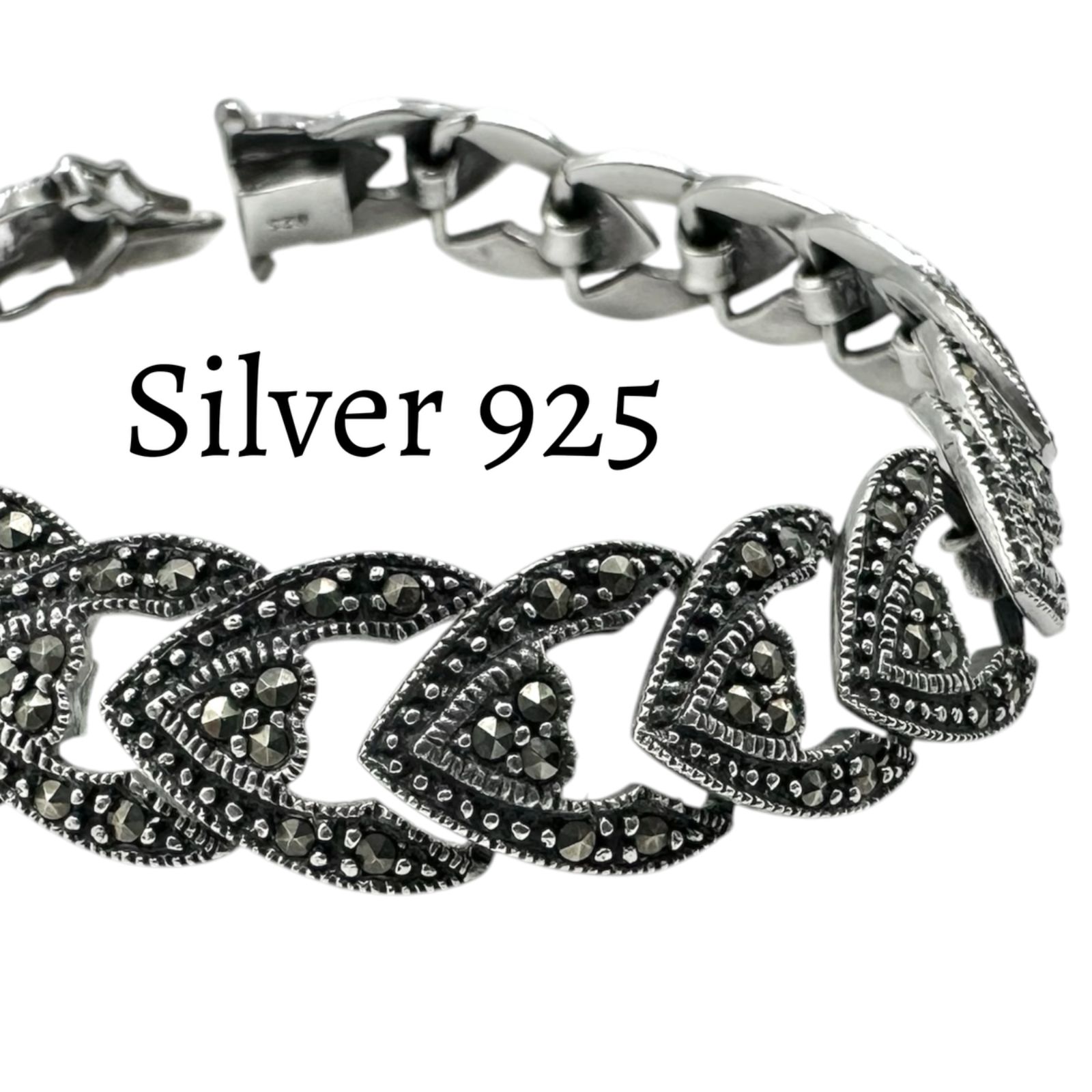 【アンティークの気品】 USA製 Silver 925 刻印 Vintage Design Bracelet シルバー ブレスレット ユニセックス マーカサイト クラシック 一点もの 15,257円