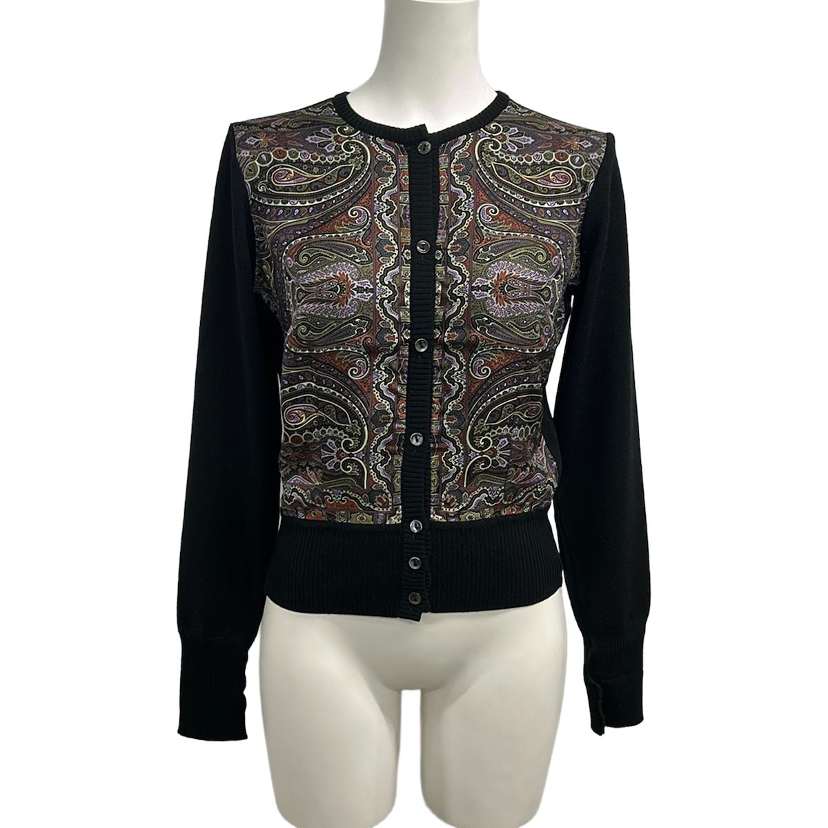 ETRO(エトロ) カーディガン サイズ42 M レディース美品 - 黒×パープル×マルチ 長袖/ペイズリー柄/シルク混