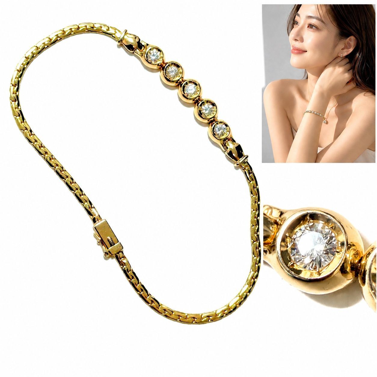 美品　TASAKI　タサキ　ダイヤモンド ブレスレット　K18 YG　イエローゴールド　ブレス　男女　5P ダイヤ　チェーン　7ｇ　希少