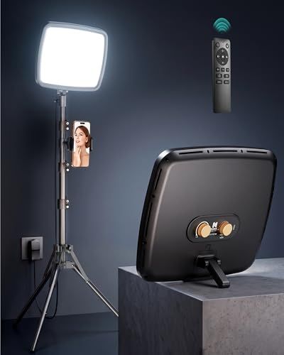 NiceVeedi 撮影 照明 撮影用ライト 20W側面発光 LEDビデオライト 30×24cmパネル CRI97+高演色 2700K?6500K色温度調整 1?100％無段階調光 2.4Gリモコン付き 三脚スタンド付き 高さ最大184cm 卓上ライト フmt