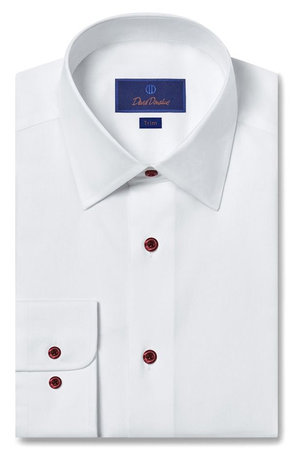 デイビッドドナヒュー メンズ トップス シャツ コットン Davidonahue Trim Fit Solid Cotton Dresshirt White ホワイト