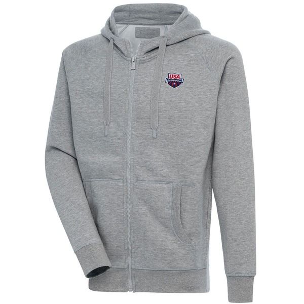 アンティグア メンズ アウター ジャケット・ブルゾン パーカー Mens Antigua Heather Gray USA Swimming Victory FullZip Hoodie Heathe