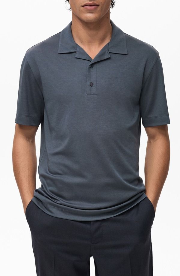 マンゴ メンズ トップス シャツ MANGO Polo Shirt Petrol Blue ブルー