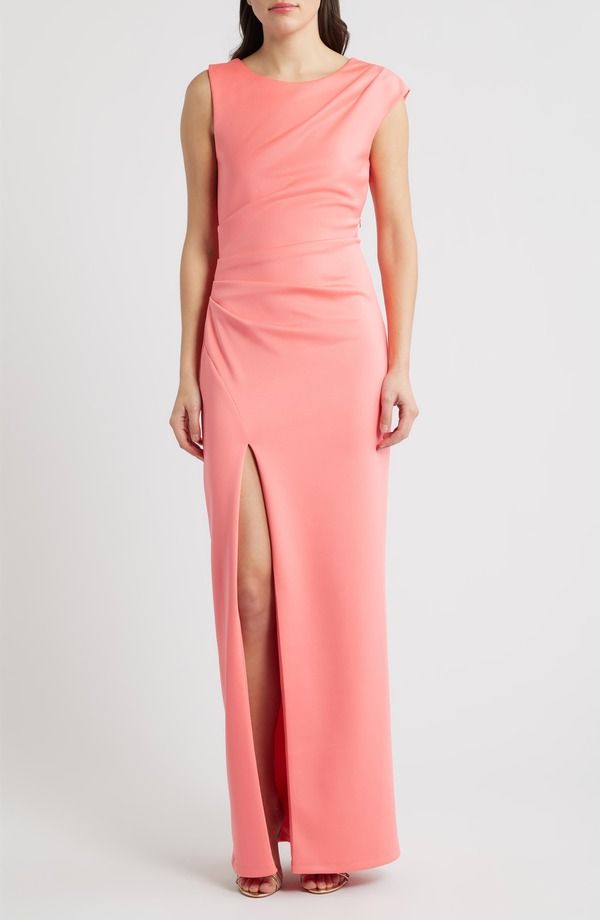 ブラックハロ レディース トップス ワンピース プリーツ Black Halo Braden Pleated Column Gown Coral コーラル